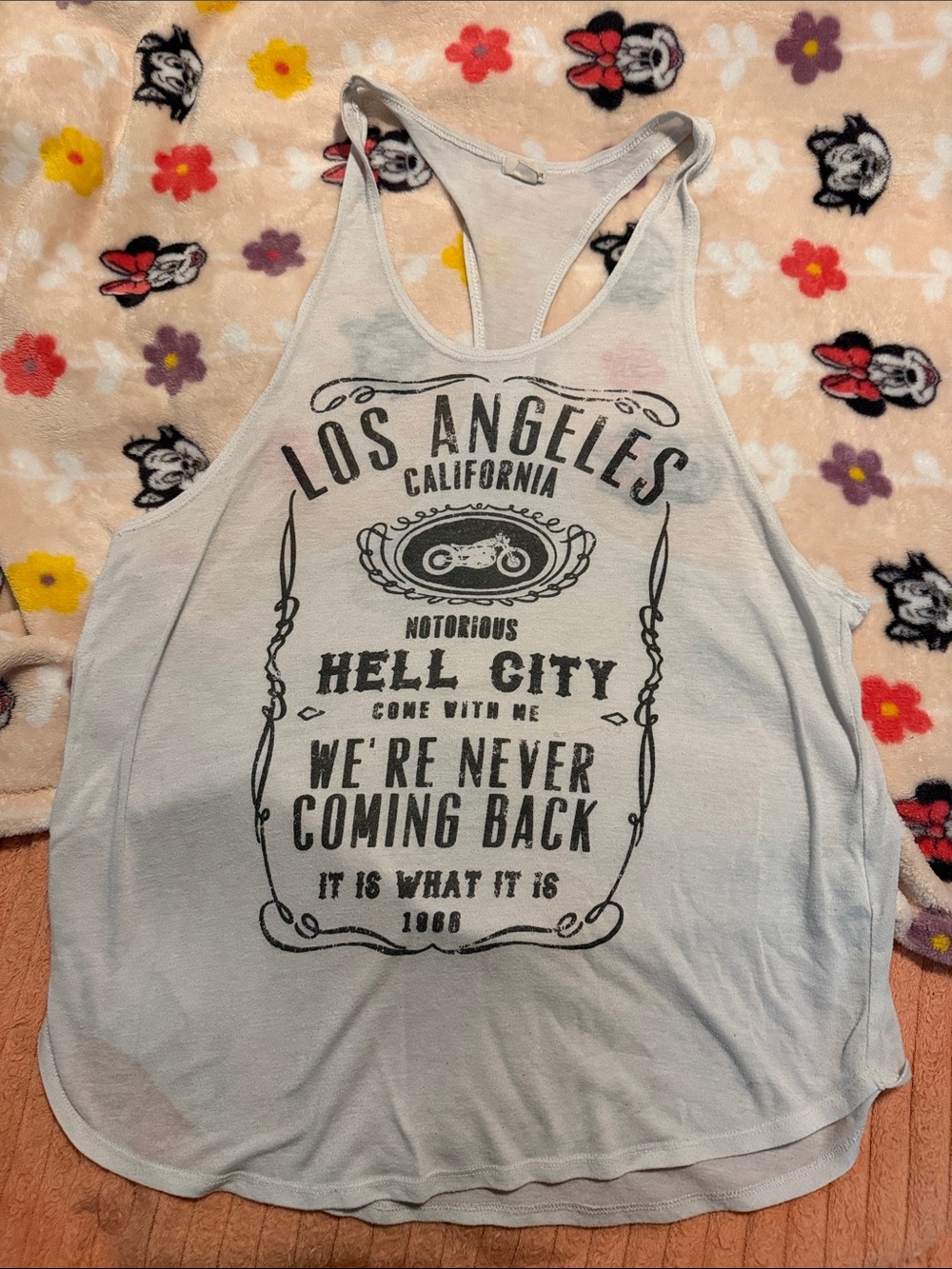 Garage Light Blue Racerback Tank with Black Print